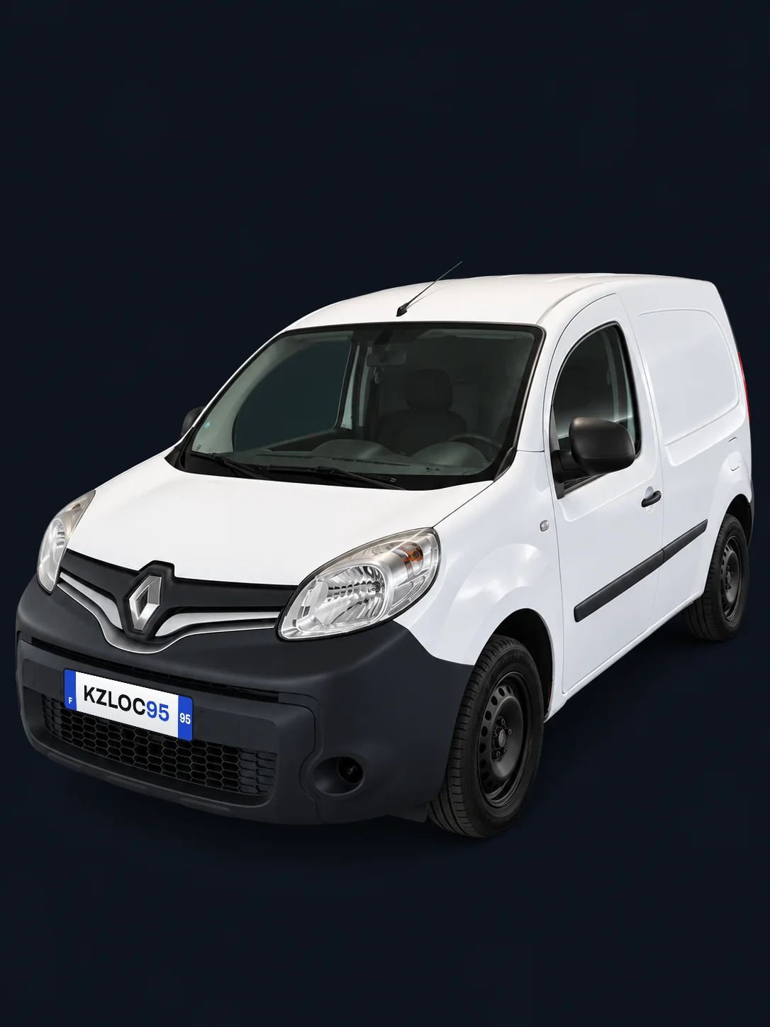 Renault Kangoo Van blanc à louer dans le Val-d'Oise, vu de trois quarts avant